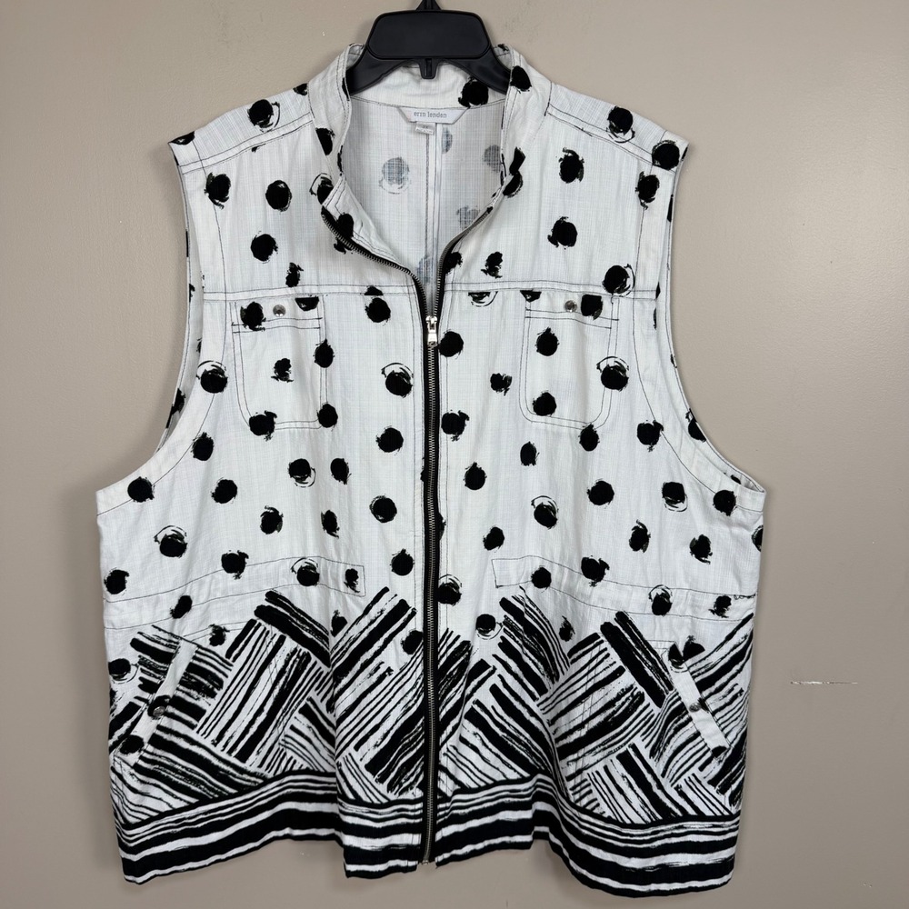 Erin London Womens 3X Black‎ White Denim Abstract Zip Front Utility